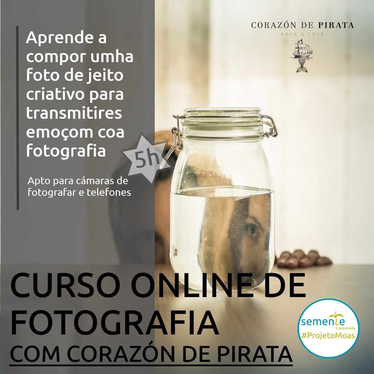 SementeCompos's tweet photo. O crowdfunding do #ProjetoMoas vai acabar!
Escolhe a tua recompensa!
Precisamos um último esforço! 

Olha as nossas recompensas:
👉🏽 Curso on-line de fotografía com CORAZÓN DE PIRATA

Aqui:
https://t.co/F94ztLkHPN

🌱Sementa canda nós!
Será lindo. Será polas mil primaveras mais! https://t.co/JZhBMByfoL