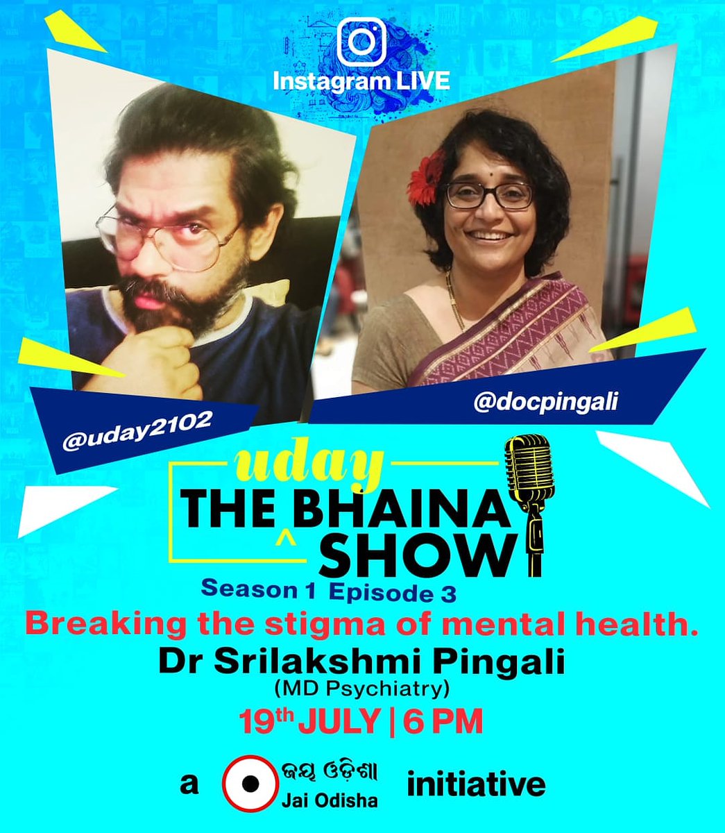 rudra_jaiodisha's tweet photo. Please welcome Dr. Srilakshmi and tune in today evening at 6 PM know more about mental health and how to beat it...
#theudaybhainashow #ajaiodishainitiative  #instalive #instachatshow #letstalkmentalhealth #breakingthechainsofstigma #infinityentertainment #letsbeatdepression https://t.co/JNxA0Eo95S