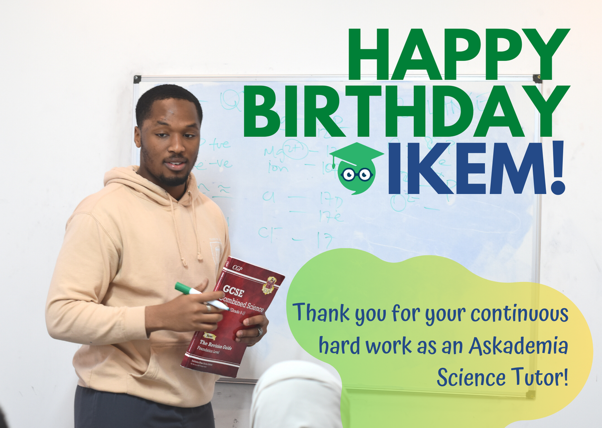 askademia's tweet photo. Happy Birthday to our Tutor, Ikem! 

He always very friendly, reliant and knowledgable. Have a great day 👍🎉

#Askademia https://t.co/PCUsKNjuP1