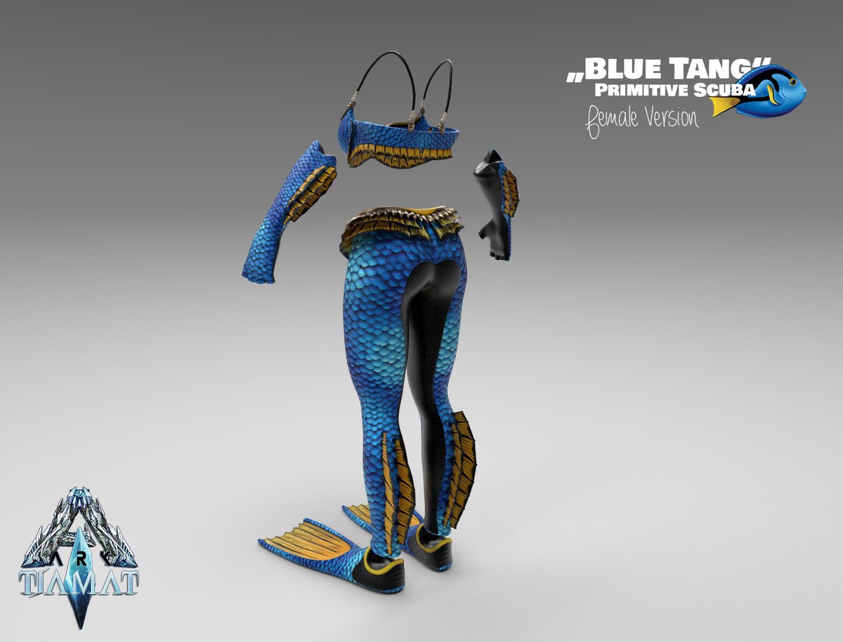 ProjectTiamat's tweet photo. ...and here it is! The "Blue Tang" Scuba for female characters. Wearing this will guarantee you a lot of attention at the beach 😋 

@survivetheark @ZenRowe #ARKModProgram #playARK #modding #blender #substancepainter #ue4 #armor #scuba #bluetang #dori #letsgodiving #projecttiamat https://t.co/nIXyVv8SdS