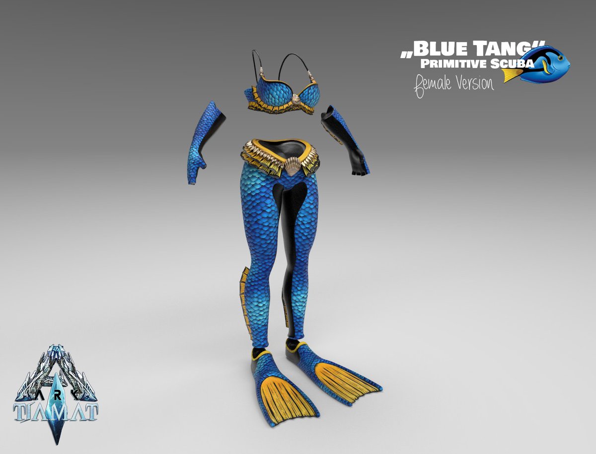 ProjectTiamat's tweet photo. ...and here it is! The "Blue Tang" Scuba for female characters. Wearing this will guarantee you a lot of attention at the beach 😋 

@survivetheark @ZenRowe #ARKModProgram #playARK #modding #blender #substancepainter #ue4 #armor #scuba #bluetang #dori #letsgodiving #projecttiamat https://t.co/nIXyVv8SdS