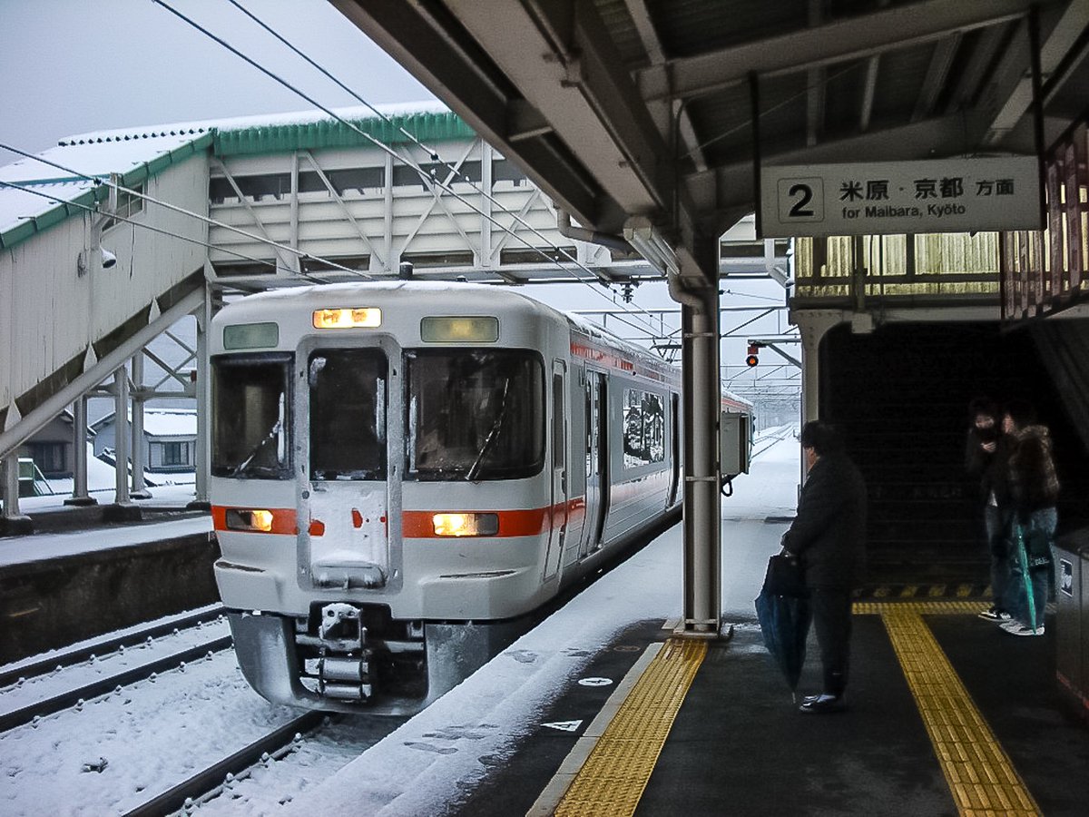 三日画師 東海道本線柏原駅から米原 行きの電車に乗る が 年末なのに2両編成でぎゅうぎゅう詰め 首都圏のラッシュ時のように背中で押し込むように乗り込む これだから大垣 米原 間は大嫌いだ 混雑が嫌いなので耐えきれず 隣の近江長岡駅で下車 長岡