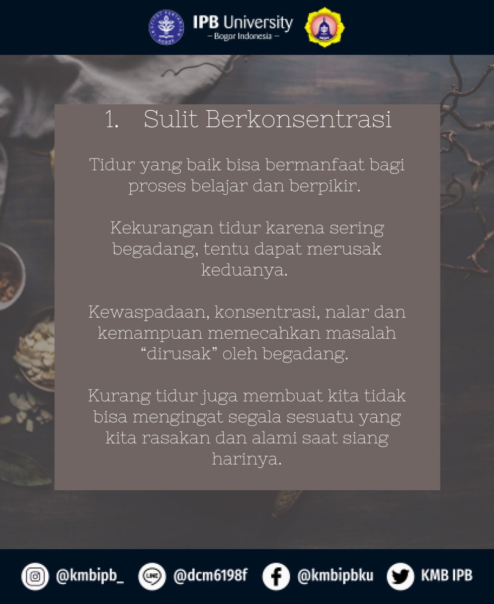 KMBIPB's tweet photo. [EDUPOST #13 : 5 DAMPAK BURUK BEGADANG]

Saat kondisi pandemi yang menyebabkan kita beraktivitas secara online ini, kita kerap menggunakan bantuan internet untuk mengerjakan tugas maupun mencari entertainment. Ada kalanya, kita lupa waktu dan kerap begadang. https://t.co/2eukTTZfgW