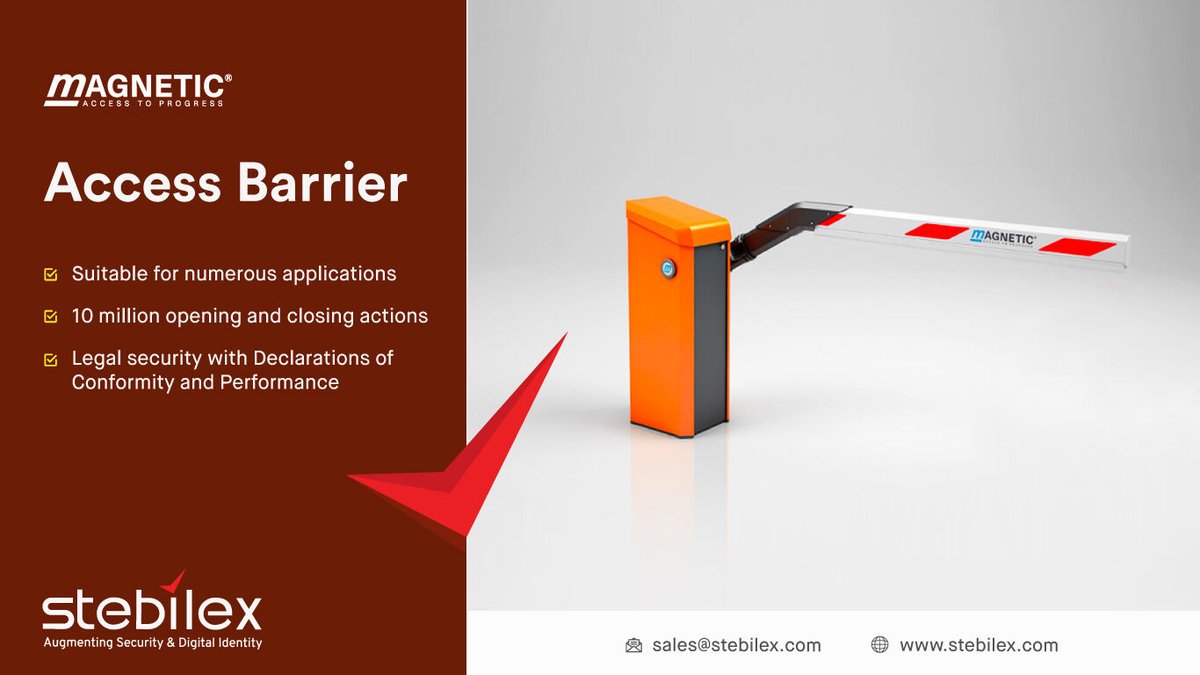 StebliexSystems's tweet photo. Magnetic Access barrier features a 3.5m width and excellent basic functionality with its innovative MHTM™ drive, which is energy-efficient and durable. #Magnetic #Access #barrier #UAE #Saudi #Qatar 
Reach us: sales@stebilex.com

https://t.co/AoVB2JU7sL https://t.co/u3VbZHQKU0