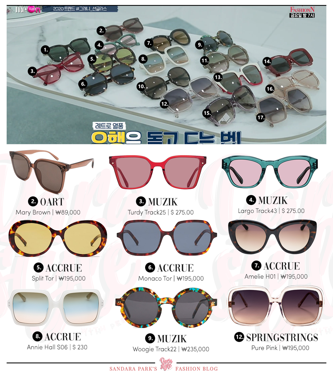 DaraStyle_'s tweet photo. [Spotted] MC #DARA for FashionN 'Follow Me Review On' Ep. 4, Sunglasses Collection:

#OART Mary Brown
#MUZIK Sunglasses
#ACCRUE Sunglasses
#SPRINGSTRINGS Pure Pink
-
#SandaraPark #산다라박 #다라 https://t.co/3D80QkRJb8