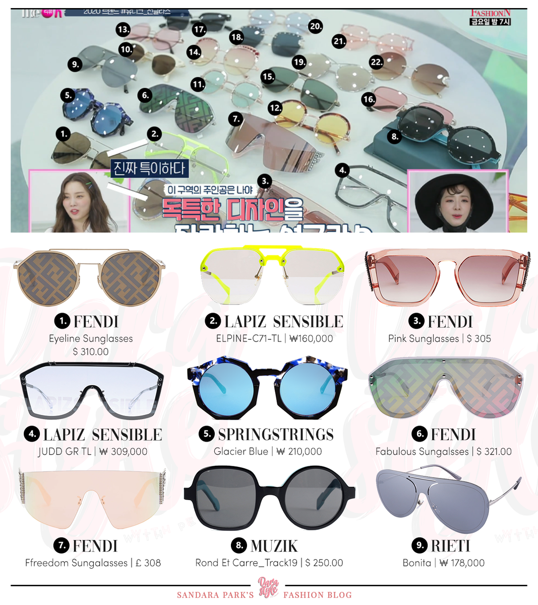 DaraStyle_'s tweet photo. [Spotted] MC #DARA for FashionN 'Follow Me Review On' Ep. 4, Sunglasses Collection:

#FENDI Eyeline, Pink, Fabulous &amp; Ffreedom Sunglasses
#LAPIZSENSIBLE Elpine &amp; Judd
#SPRINGSTRINGS Glacier Blue
#MUZIK Rond Et Carre
#RIETI Bonita
-
#SandaraPark #산다라박 #다라 https://t.co/ex6ahUPVzt