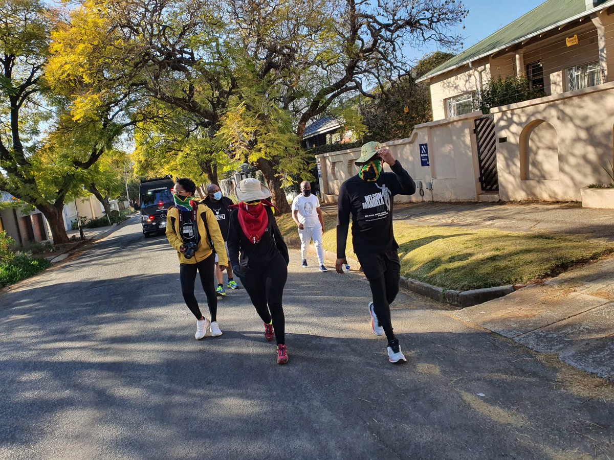 NelsonMandela's tweet photo. Today Jerry Mabena, Deliwe Radebe, Thembi Khumalo, Mandla Dakada, Mo-G, Thabiso Chauke &amp; Yaseen Theba walked from Mandela 2 Mandela (Nelson Mandela Foundation to Mandela House) ending with providing support to a nearby orphanage in the spirit of making every day a #MandelaDay https://t.co/6WyunHxS41
