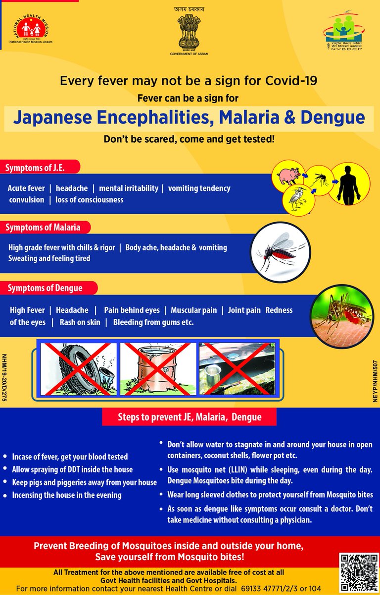 NvbdcpA's tweet photo. Every Fever may not be a sign for #COVID19. Fever can also be a sign for #JapaneseEncephalitis #Malaria #Dengue. Don't be scared,come&amp; get yourself tested!
Stay alert and protect yourself from Mosquito bites.
@CMOfficeAssam @himantabiswa @Pijush_hazarika @samirsinha69 @PomiBaruah https://t.co/Q99gHHjmsJ