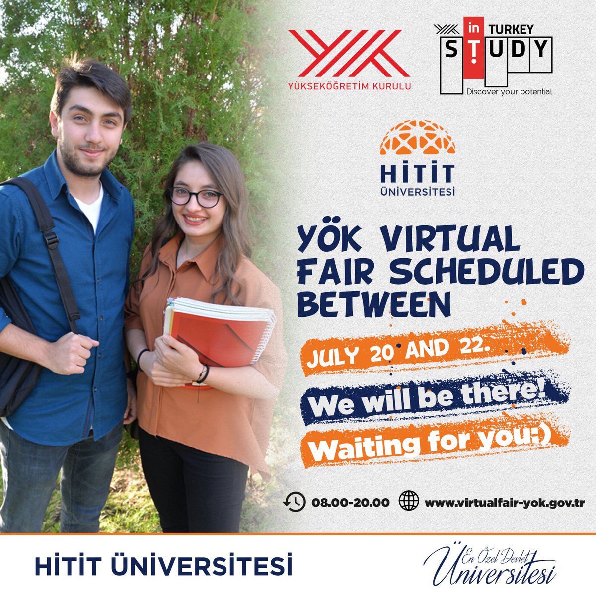 HituKurumsal's tweet photo. YÖK Virtual Fair scheduled between July 20 and 22.
We will be there! Waiting for you😉
👉https://t.co/8kVXcK5Lsl
#YÖKvirtualfair2020 #studyinTurkey #discoveryourpotential #HititÜnivertesi #HititUniversity
@_StudyinTurkey @HituIntOffice https://t.co/Dn99EYDS3f