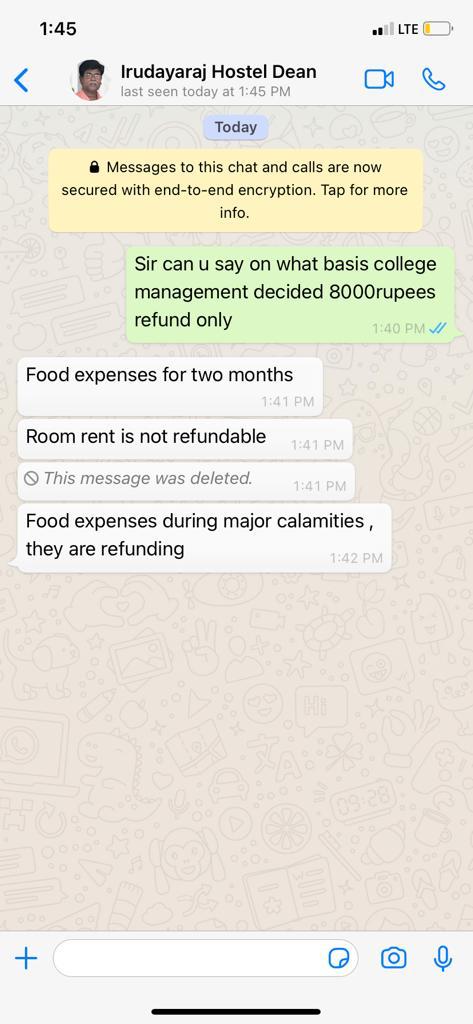 BABA021's tweet photo. #veltech University
College r refunding only Rs.8000 for 76days for non staying period in hostel. They are saying it is only for food but what about water, electricity, maintenance bill and medical insurance
Really unfair
@voiceofstudentz
@AICTE_INDIA 
@ugc_india 
@HRDMinistry https://t.co/bAsydqCTD1