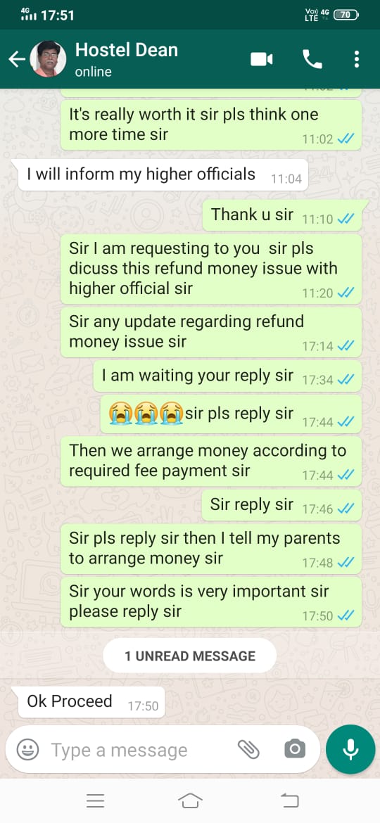 BABA021's tweet photo. #veltech University
College r refunding only Rs.8000 for 76days for non staying period in hostel. They are saying it is only for food but what about water, electricity, maintenance bill and medical insurance
Really unfair
@voiceofstudentz
@AICTE_INDIA 
@ugc_india 
@HRDMinistry https://t.co/bAsydqCTD1