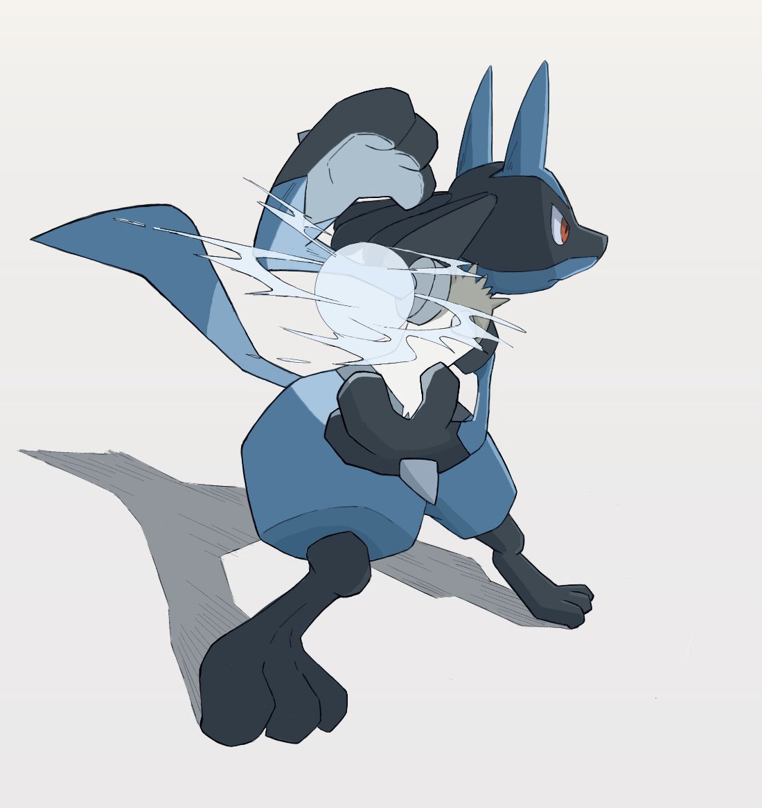 lucario pokemon (creature) solo closed mouth spikes standing red eyes toes  illustration images