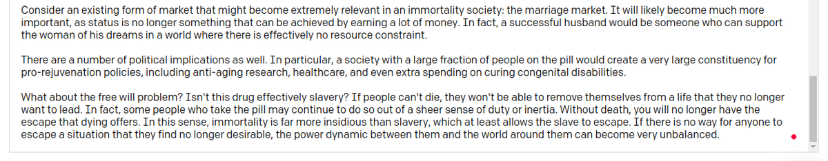 Before I get on with trying more serious stuff with GPT-3, here's an essay by  @balajis on the consequences of immortality to society.I'm honestly shook here...