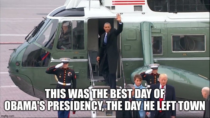 Chicago1Ray's tweet photo. @dbongino 💥 RETWEET 💥 💥RETWEET 💥
The BEST day of Obama's Presidency
👏WAS THE DAY HE LEFT TOWN 💯%
OBAMAGATE IS REAL ✔ https://t.co/r1fIGIaxmX