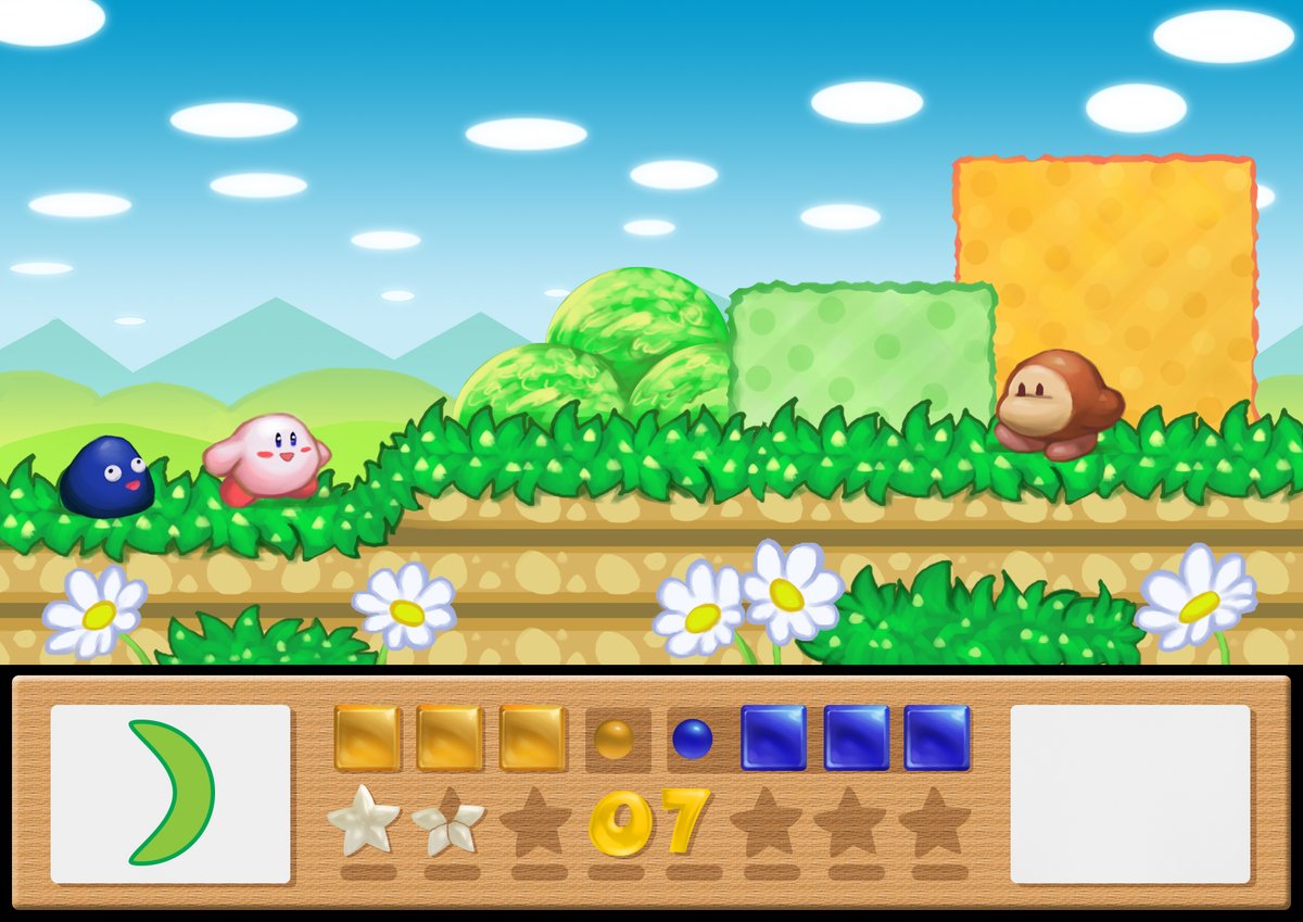 RayFlamer's tweet image. Попробовала в начале лета перерисовать интерфейс из любимого Kirby =3 #kirby #DreamLand3 #Kirby #Redraw