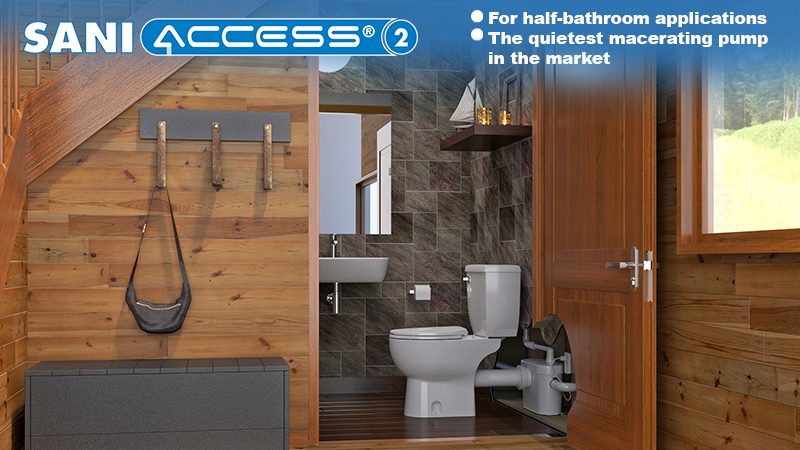 SanifloUSA's tweet photo. Our #Saniaccess2, #macerating #pump, lets you install a half #bathroom anywhere you want. The Saniaccess 2 pumps #wastewater up to 15ft vertically and/or up to 150ft horizontally through pipes in your walls &amp; ceiling, with gravity fall into a nearby #soilstack. https://t.co/KYy8B2TJWZ