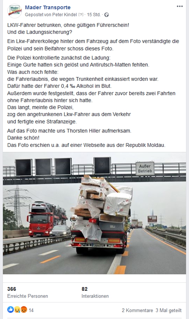 MaderTransporte's tweet photo. #LkwFahrer betrunken, ohne gültigen #Führerschein!
Und die #Ladungssicherung?
- von unserer Facebookseite - https://t.co/JuvtSPmVhk