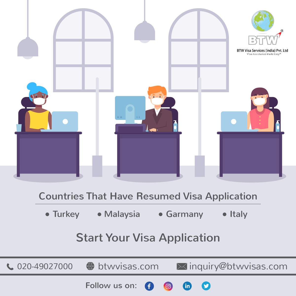 BTWVisaServices's tweet photo. Embassies resumed work for visa processing after the lockdown. Visit Now: https://t.co/XWqDiq8KMs Contact us: 020-49027000
#visa #applyvisa #visaapplication #embassies #startedvisa https://t.co/YIYBZ3L9zy