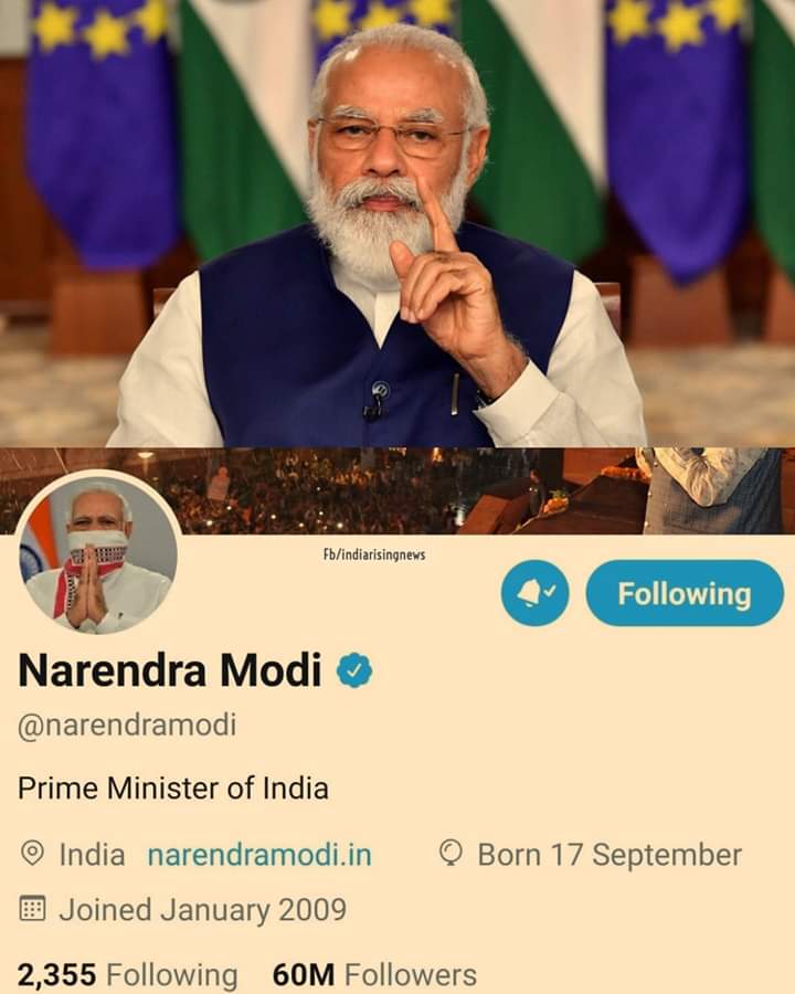 BjpSashi's tweet photo. Many congrats to our #HonPM
Shri #Narendaramodi ji for crossing 60 million followers on twitter....

Proud to be one of them..

We are blessed to have a 
Leader like u....

@narendramodi
@Murugan_TNBJP 
@tnbjpitwing 
@HRajaBJP 
@gayathriraguram https://t.co/uDjdUMoT4F