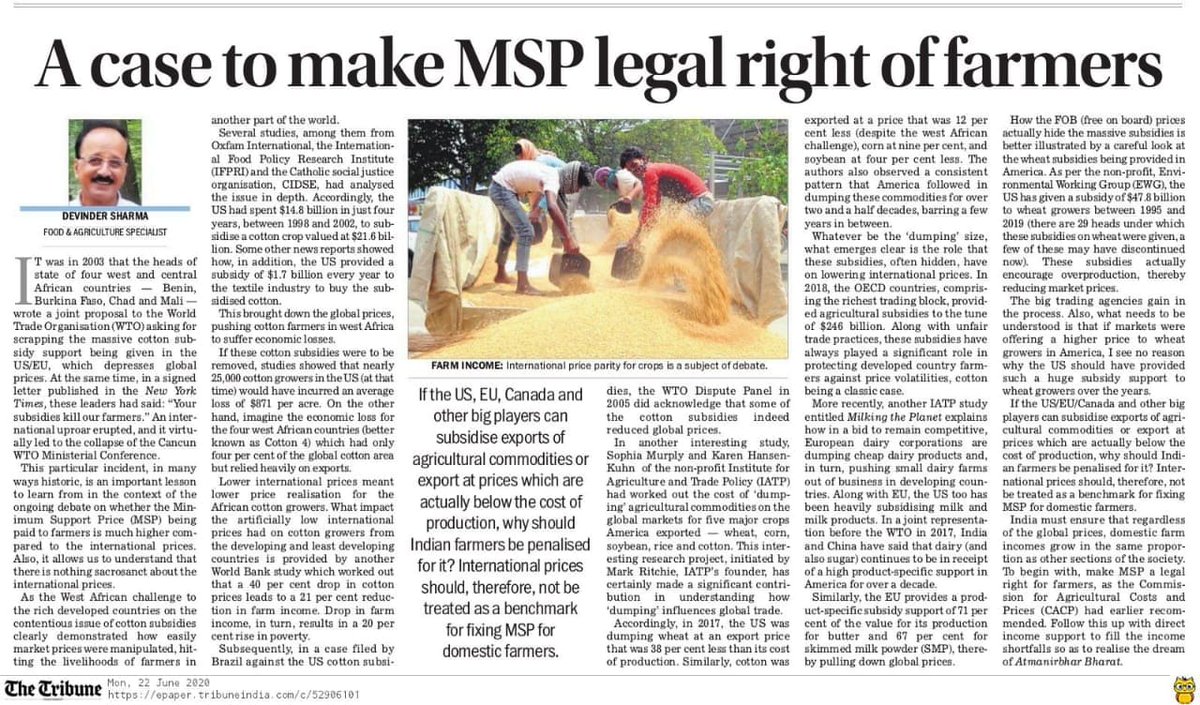 There is a need for 4th Ordinance. To assure freedom to farmers to sell at an assured price, to anyone, anywhere, make #MSP a legal right for farmers. #agriculture #marketing
