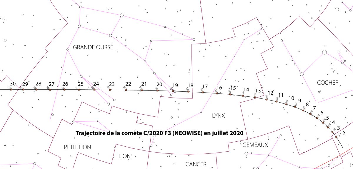 astrochoupe's tweet photo. La comète se déplace de jour en jour par rapport aux étoiles. Voici une carte réalisée par @GuillaumeCannat qui montre sa position par rapport à la Grande ourse. https://t.co/HKeCdvRFFW