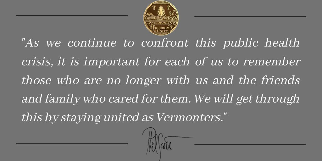 Reminder: Today marks four months since Vermont’s first confirmed fatality from COVID-19. In honor of the Vermonters we have lost to this terrible disease, I have ordered the U.S. and Vermont State flags to fly at half-staff on the 19th of every month for the rest of 2020.