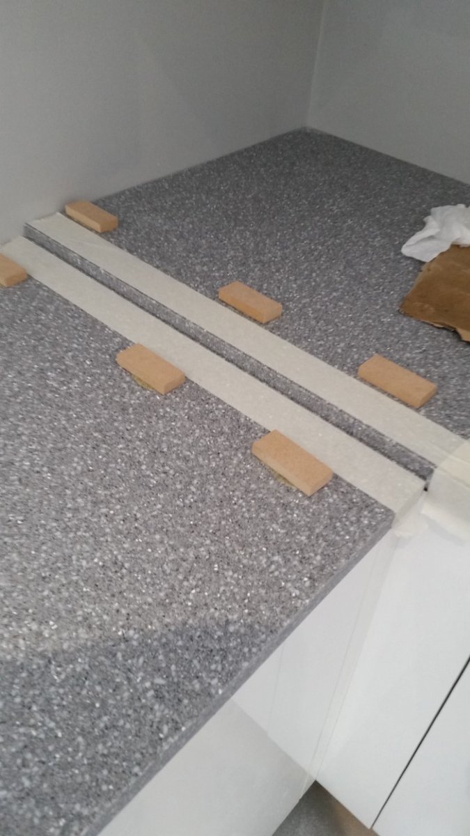 anne_wright54's tweet photo. Don't try this at home.
 Our installer is in constant demand to install Minerva. 
Perfect preparation and accurate cutting is essential for a near invisible join.
The join is cleaned and cramped together with glue and then sanded to complete a perfect join https://t.co/F7iklL1FqM