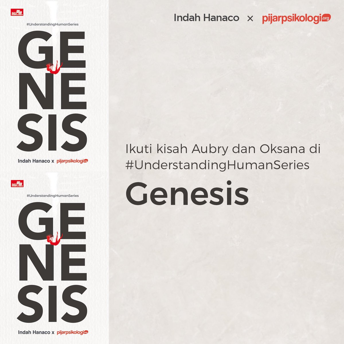 pijarpsikologi's tweet photo. Ikuti kisah Aubry dan Oksana selengkapnya dalam buku Genesis karya Indah Hanaco x Pijar Psikologi.
#UnderstandingHumanSeries
#psikologi #fiksi #fiction
#cerita #Genesis
#kesehatanmental
#mentalhealth https://t.co/jui7TC9wZE