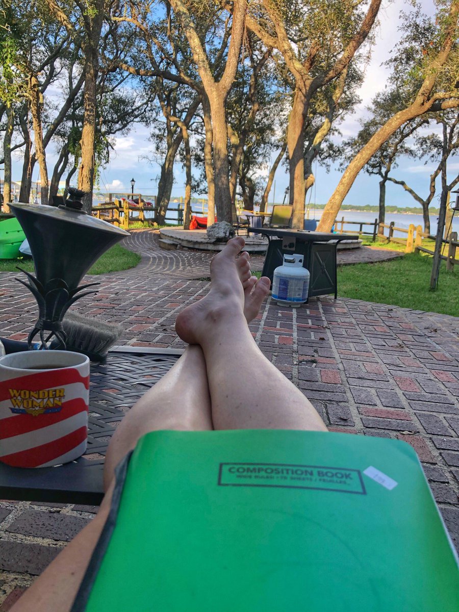 AuthorKRPaul's tweet photo. My writing space aesthetic: cheap notebook, but million dollar view.
#amwriting #WIP #amwritingfiction #bornnotbitten https://t.co/XiA7IhuoUK