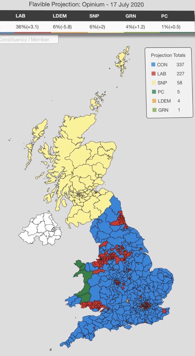 MrJohnNicolson's tweet image. As Boris Johnson announces a tour of Scotland here’s the latest Commons seat projection. @theSNP up to 58.