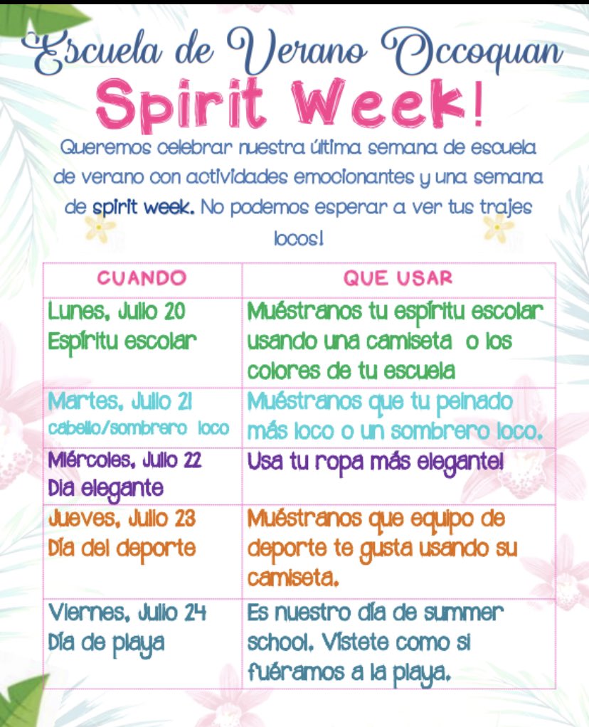 OccoquanSummer's tweet photo. Come join us for Spirit Week @OccoquanSummer starting tomorrow with School Spirit day!!! @PWCSNews https://t.co/hUl4FzC6hq