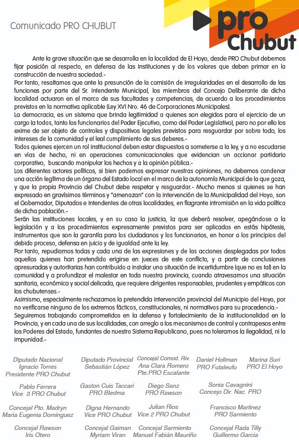 Pro_Chubut's tweet photo. Sobre la situación de #ElHoyo #Chubut https://t.co/FOwOPt9Vnt