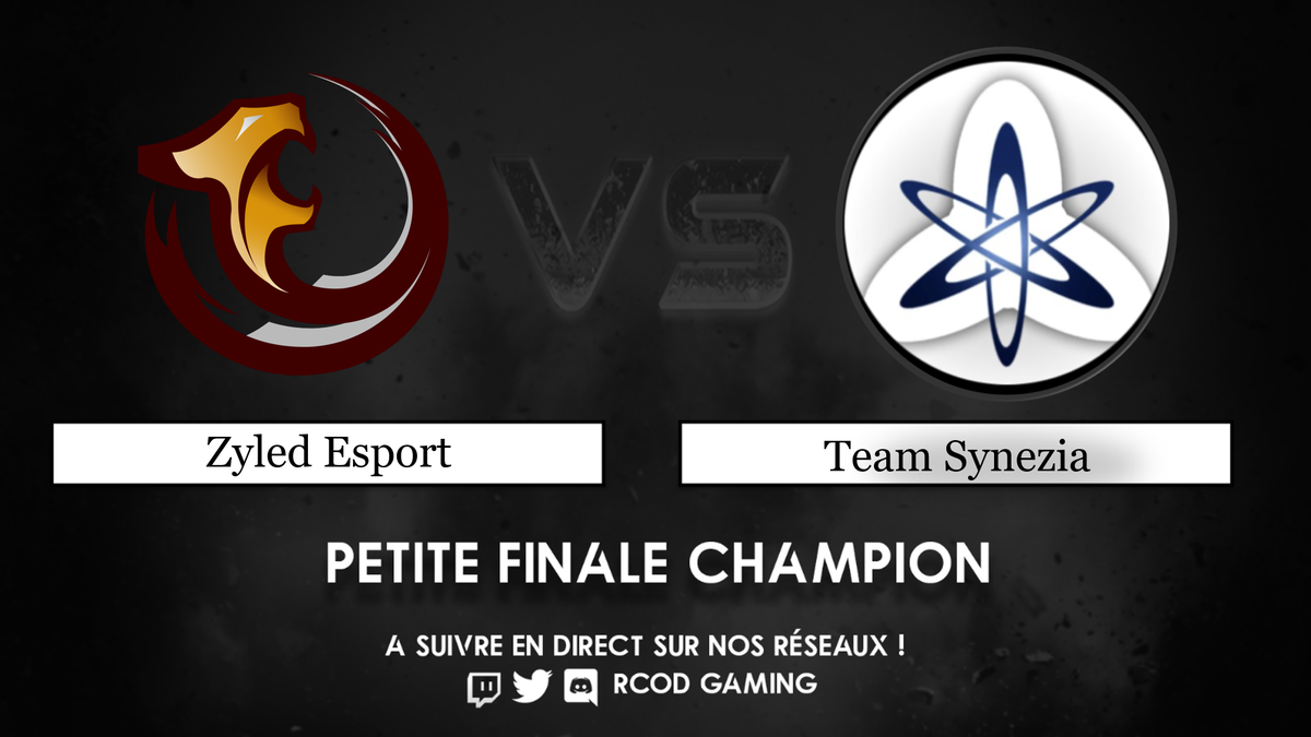 TournamentChmps's tweet photo. [#RCODLAN]

🎙️Avant la grosse finale, on retrouve @ZyledeSport et @TeamSynezia pour se disputer la 3e place, et pouvoir récupérer un peu de Cash Prize !

❓Qui atteindra cette 3e place de ce Bracket Champion ?

➡️Toujours au même endroit : https://t.co/NUBELqpDfL https://t.co/CYqN5NUQUI
