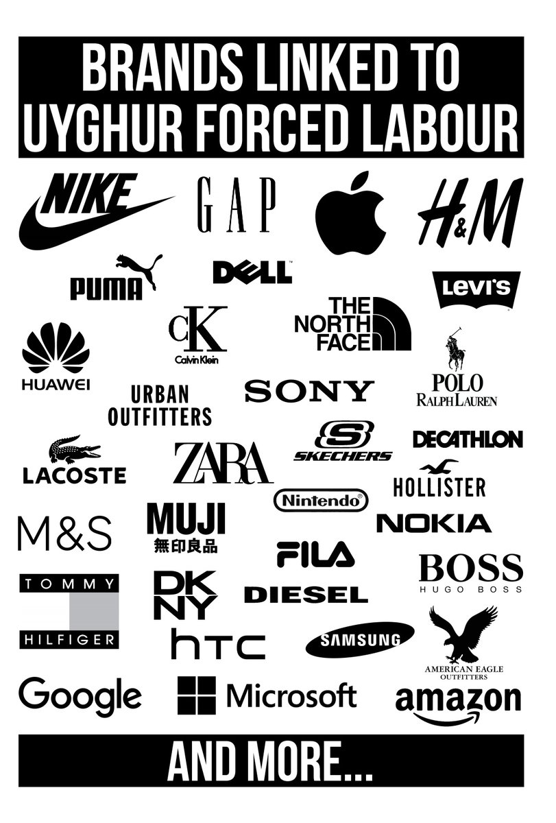 If you shop at any of these brands, tell them that you're boycotting them until their supply chains are free of forced Uighur labour. IKEA have already cut ties with their suppliers over this (ht  @CampaignUyghur)