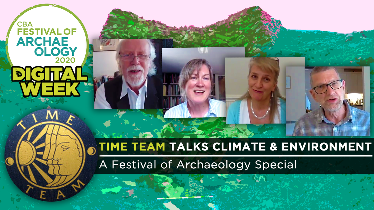 archaeologyuk's tweet photo. 📣 Surprise bonus event for Day 9 of #FestivalOfArchaeology Digital Week! @thetimeteam have recorded a special discussion on archaeology, climate and the environment. 
Watch on YouTube: https://t.co/fLEUR7t4Jo
Or streamed live on our Facebook page at 3pm: https://t.co/rY6EcXco6V https://t.co/KixzGiBEN4