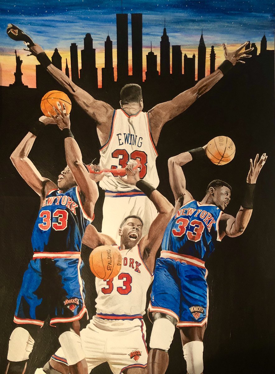 j_bartart's tweet photo. 18x24” Watercolor painting of @nyknicks legend @CoachEwing33 https://t.co/s0GQCdCKp3