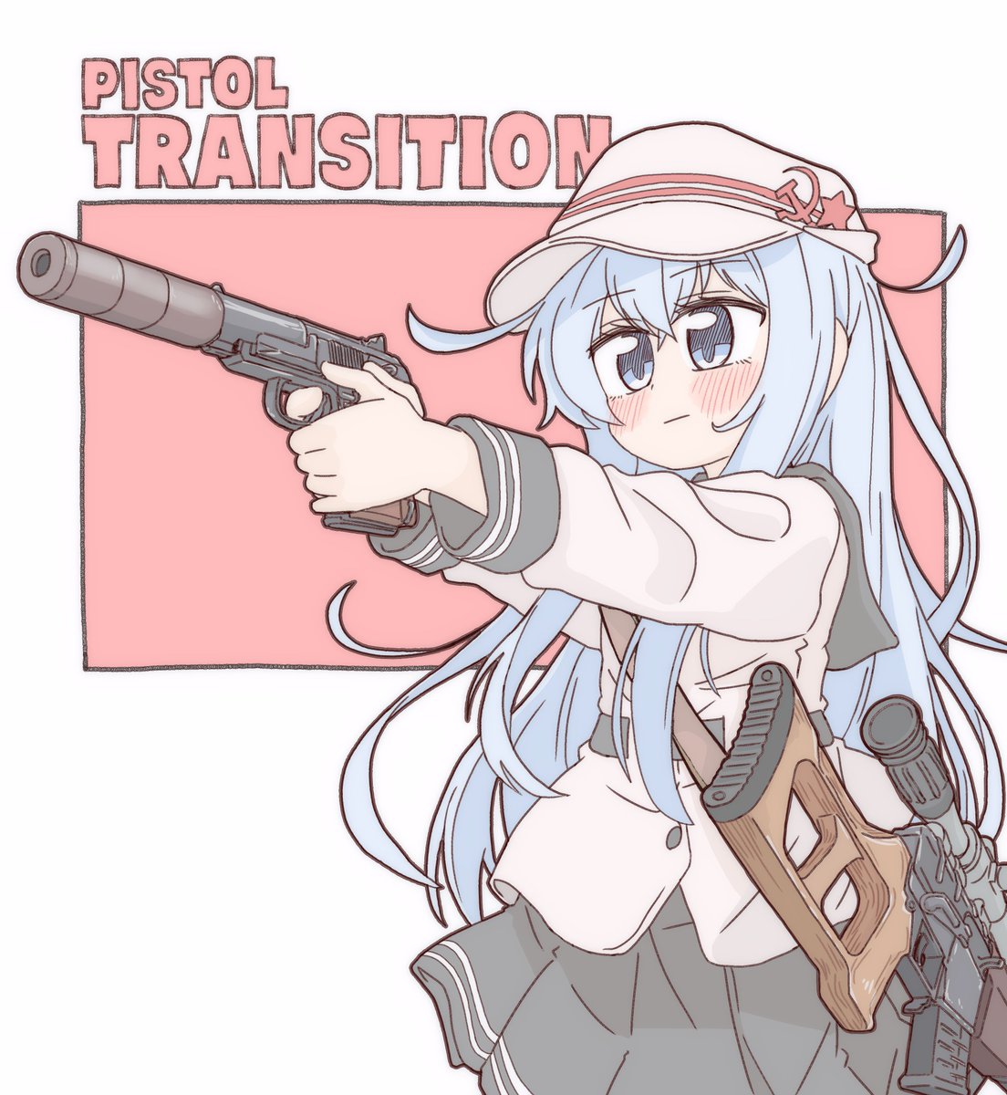 hibiki (kancolle) ,verniy (kancolle) 1girl weapon gun long hair solo hammer and sickle hat  illustration images