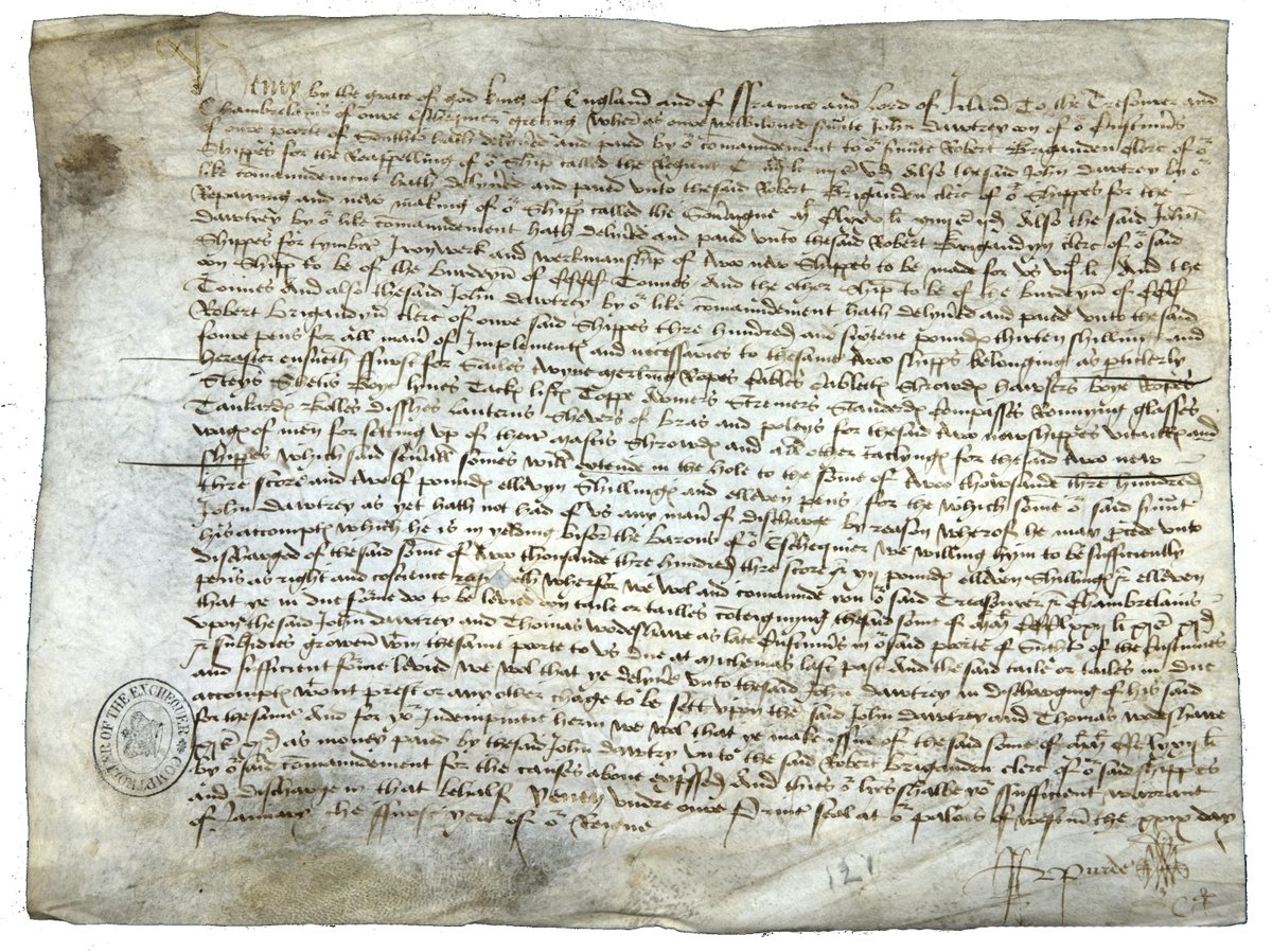  #OTD in 1545 the  #MaryRose sunk. In our collections, we hold the original warrant for two new ships in 1510, one of which was the Mary Rose, and the other the 'Peter Pomegranate'. We also have an early inventory of the ship from 1514 when the ship was briefly decommissioned (1/6)
