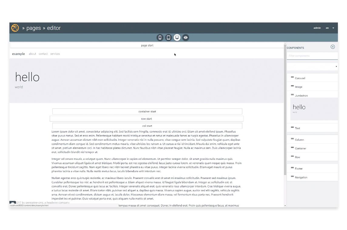 MadeWithVueJS's tweet photo. Peregrine CMS is an API first, head optional CMS. It uses Vue for the admin interface and site rendering ✨ - https://t.co/idPfD6oGkq https://t.co/VPXj5MdjQS