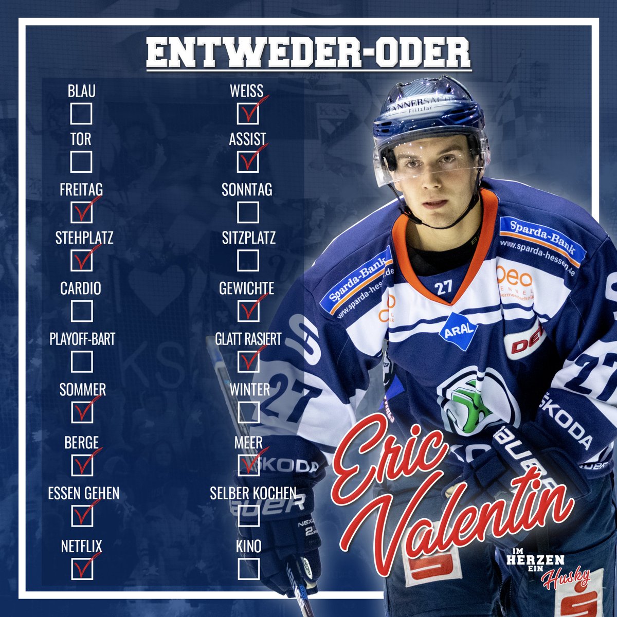 ECKASSELHUSKIES's tweet photo. Entweder-Oder heute mit Eric Valentin!
Wie würdet ihr euch bei unseren Fragen entscheiden?
#imHerzeneinHusky #EntwederOder #EricValentin https://t.co/EvNvzUQ3gq