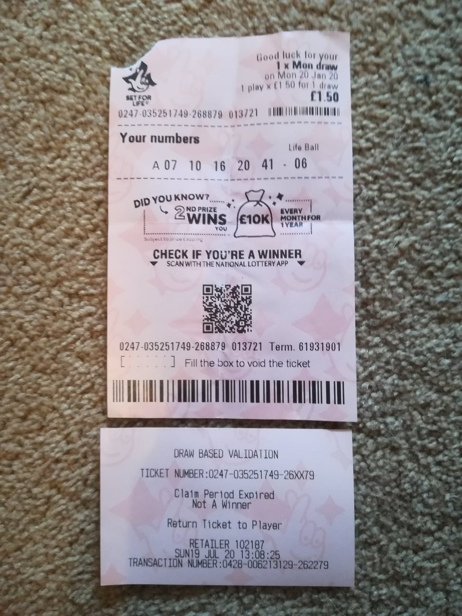 AhGee4's tweet photo. @LotteryGB It was a winning ticket yesterday. Yes, my fault for not knowing about 180 day limit - but a bit nasty that your app doesn't issue a warning of expiry. https://t.co/MDUMLgPPdE