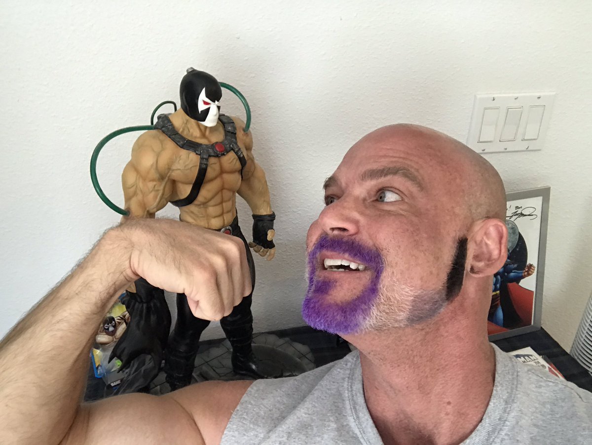 Tallsquall's tweet photo. Even Bane says “Nice Beard, Bro!” 

Can’t stop, won’t stop this Ace #BeardFlex for our community and our Identity! 

Show that #AcePride 
#TheAStandsForAsexual 

Let’s Show that spectrum Aces! https://t.co/y7kK1f1dup