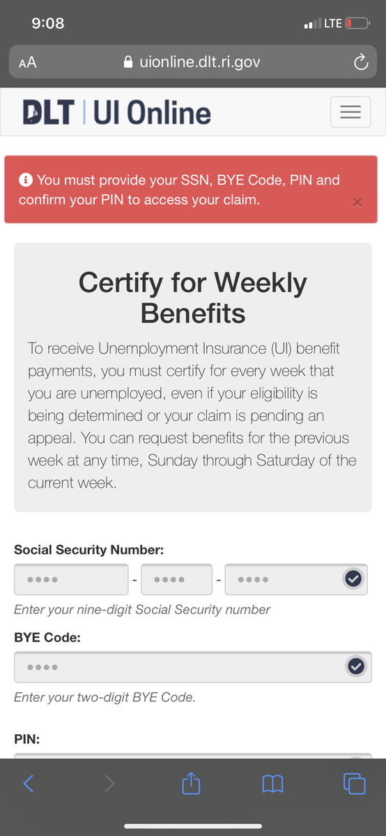 lizbro37's tweet photo. @RI_DLT 
Hi I’ve been receiving u/e since March &amp; last week (7/12) I attempted to certify this message popped up. I’ve tried calling u/e all week only to get hung up on, I emailed the https://t.co/I6picnDYpV help form and got no response. Tried resetting my pin - wouldn’t let me https://t.co/Xvlw3RUMeu