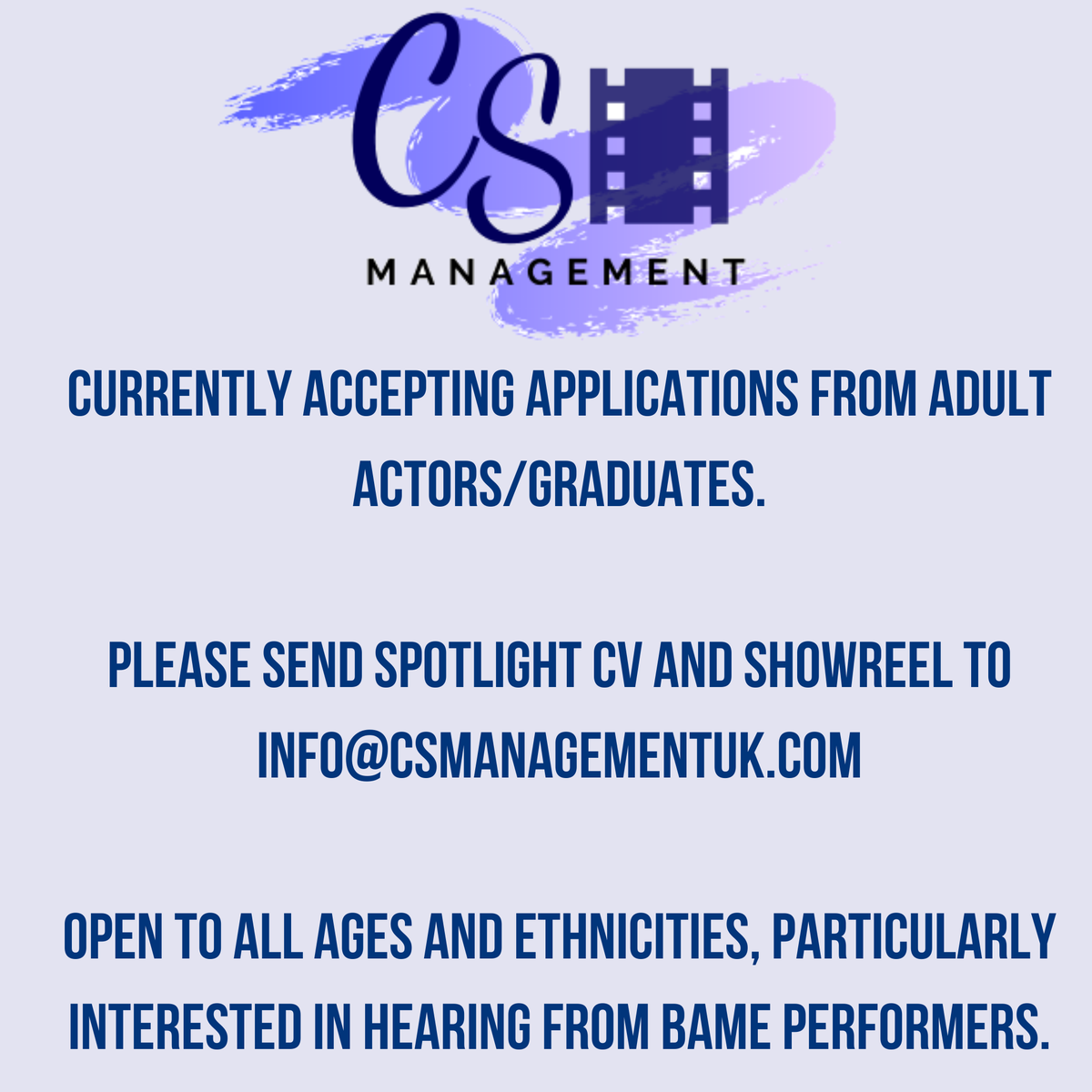 CSManagementuk's tweet image. Calling all #Actors who are currently #SeekingRepresentation 

CS Management are now looking to continue expanding their boutique adult &amp;amp; graduates client list. Please see below for application details. 

Successful applicants will be contacted for a follow up Zoom meeting.