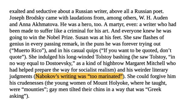 sensitive_bore's tweet photo. marinating on marination 

1. sontag’s rolling stone interview (1979)
2. kissing jessica stein (2001)
3. joseph brodsky’s thoughts about nabokov (qtd in sempre susan, 2011) https://t.co/2ZGpmr3o7P