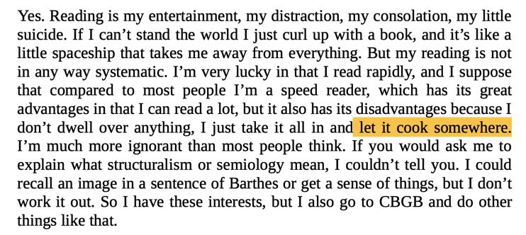 sensitive_bore's tweet photo. marinating on marination 

1. sontag’s rolling stone interview (1979)
2. kissing jessica stein (2001)
3. joseph brodsky’s thoughts about nabokov (qtd in sempre susan, 2011) https://t.co/2ZGpmr3o7P