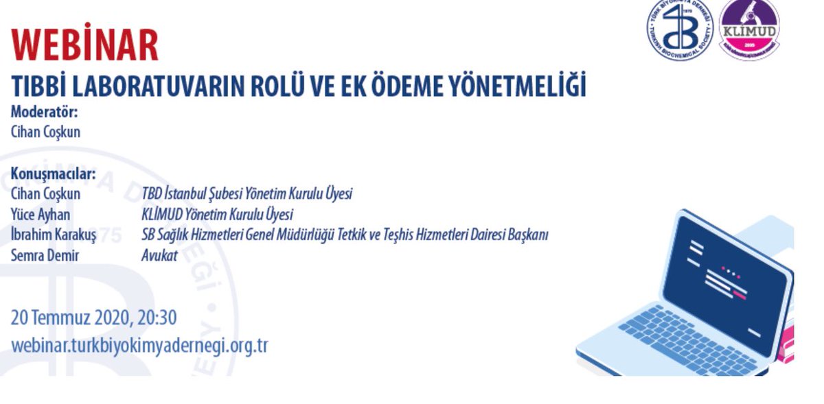 Değerli Meslektaşlarımız, TBD ve KLİMUD’un birlikte düzenledikleri yarın akşam 20:30’da başlayacak olan  “Tıbbi Laboratuvarın Önemi ve Ek Ödeme Yönetmeliği” konulu webinara Türk Tabipler Birliği ve TTB aracılığı ile diğer uzmanlık dernek temsilcileri de davet edilmiştir.