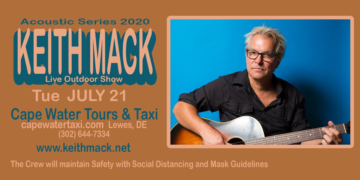 MackMusic302's tweet photo. KEITH will be on the CAPE WATER TOURS &amp; TAXI Sunset Cruise on JULY 21st...7:30pm
Its an amazing setting on the Delaware Bay.
Reservations required, Crew will set the Social Distancing and Mask guidelines for everyone's Safety.
https://t.co/aZ0zeTENM8  https://t.co/xfLGhtJzwU https://t.co/KflQ6tJto8