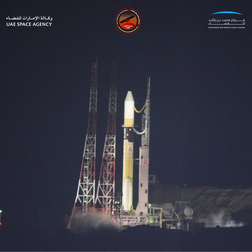 HopeMarsMission's tweet photo. It's the night before a new dawn. The Hope Probe is all set to start its journey, while its destination, Mars, stares back at us in a clear night sky. This is history in the making. #HopeMarsMission https://t.co/1I1b2TUsfO