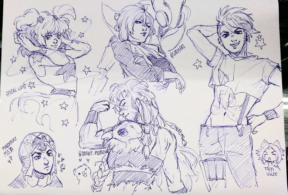I've been doodling some beautiful OC from my friends on my work, it was very fun to do ♥️
Here are all the people who allowed me to draw their OCs ♥️:
@tenshakuma 
@Gurimahou 
@dvd_mendez_art 
@mariam270_ 
@MiddyMidMid 
@MZHALLU 
@Neki_Cotty 
@double_moonbow 
@SaryaArt 
